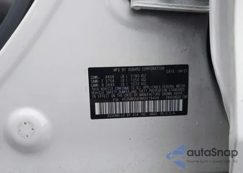 2021 Subaru Legacy Limited Xt из США, поврежденный, VIN 4S3BWGN64M3019409